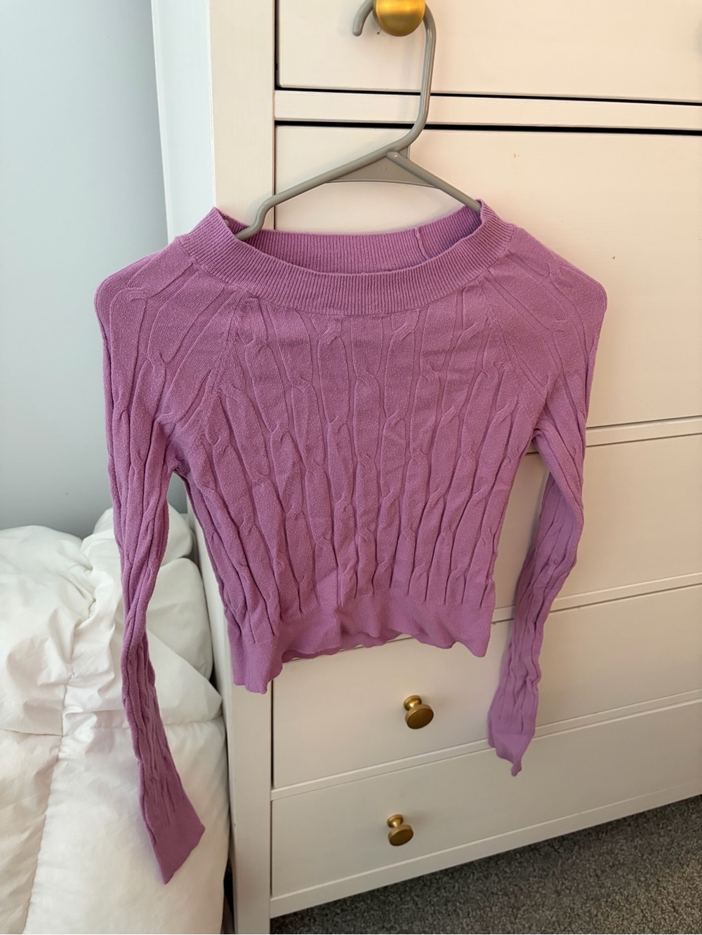 Pink Rose Lilac Cable Knit Crewneck Sweater